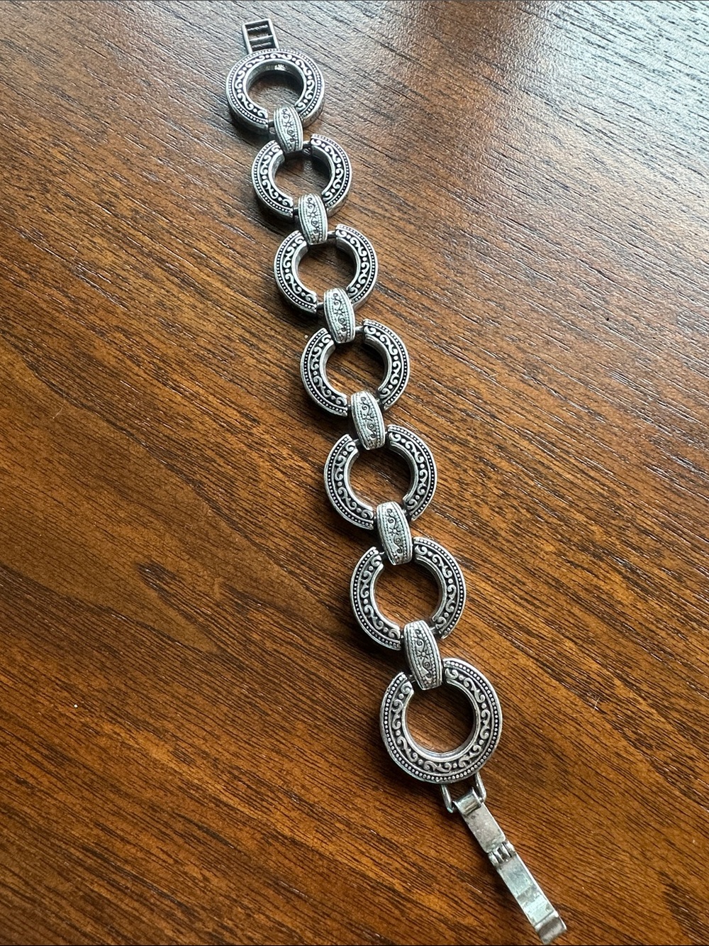 Vintage Brighton Central Park Silver Ornate Circular Link Bracelet